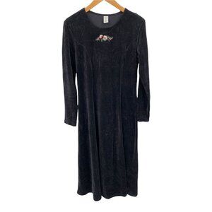 Lands End Dress Womens S 6-8 Black Velour Floral Embroidered Whimsigoth‎ VTG